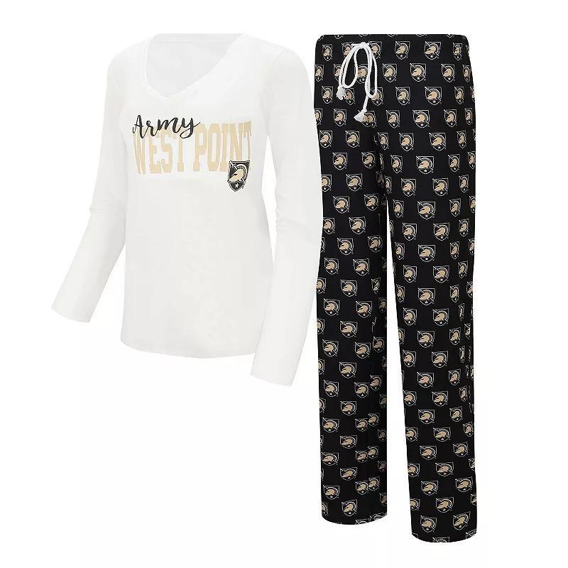 Womens Concepts Sport White/Black Army Black Knights Long Sleeve V-Neck T-Shirt & Gauge Pants Sleep Set Product Image
