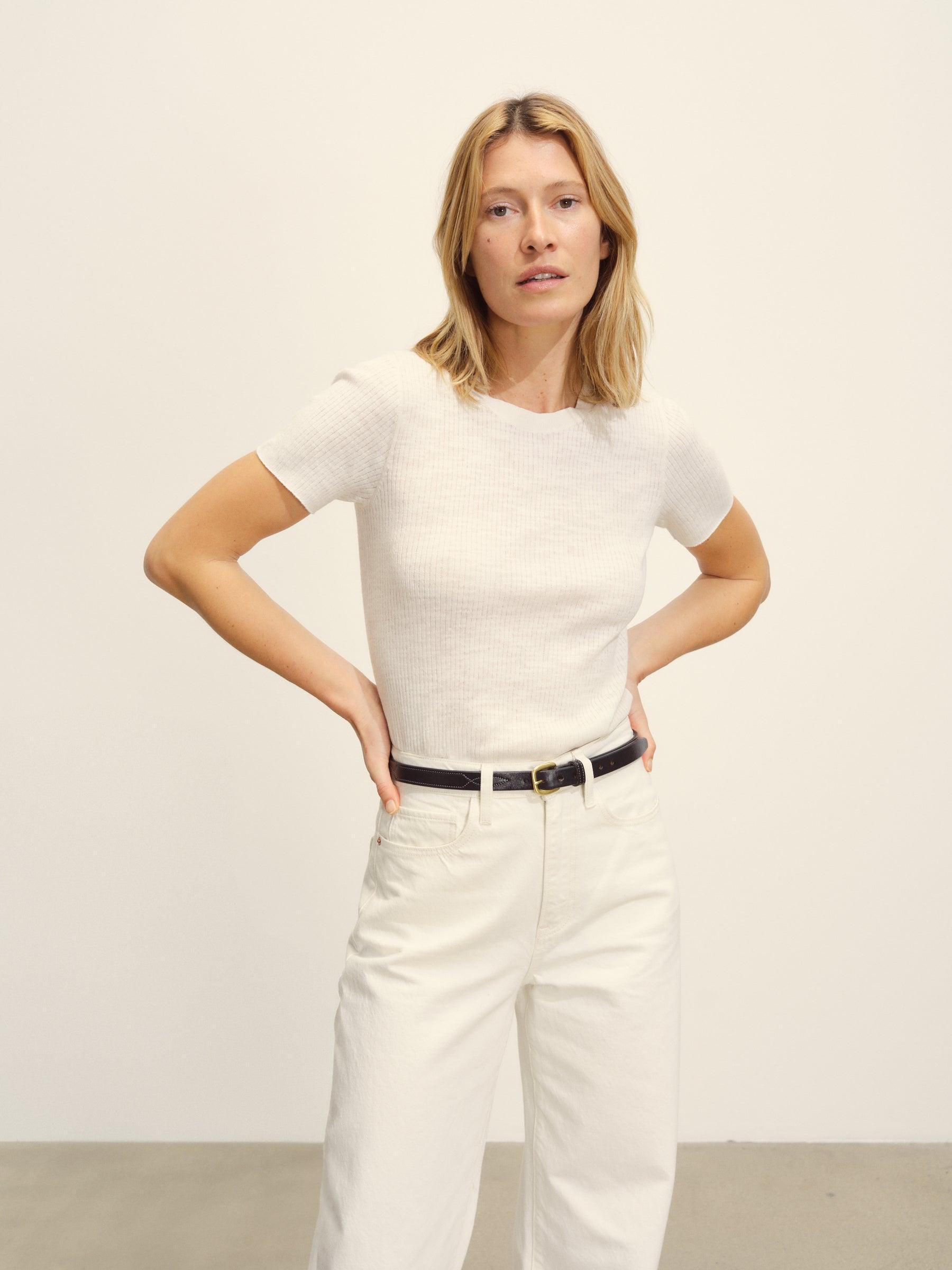 Soft White Coastal Linen Rib Tee Product Image