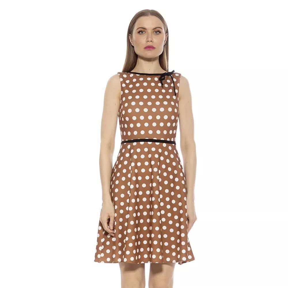 Women's ALEXIA ADMOR Ida Crewneck Fit And Flare Dress, Size: Large, Black White Dots Product Image