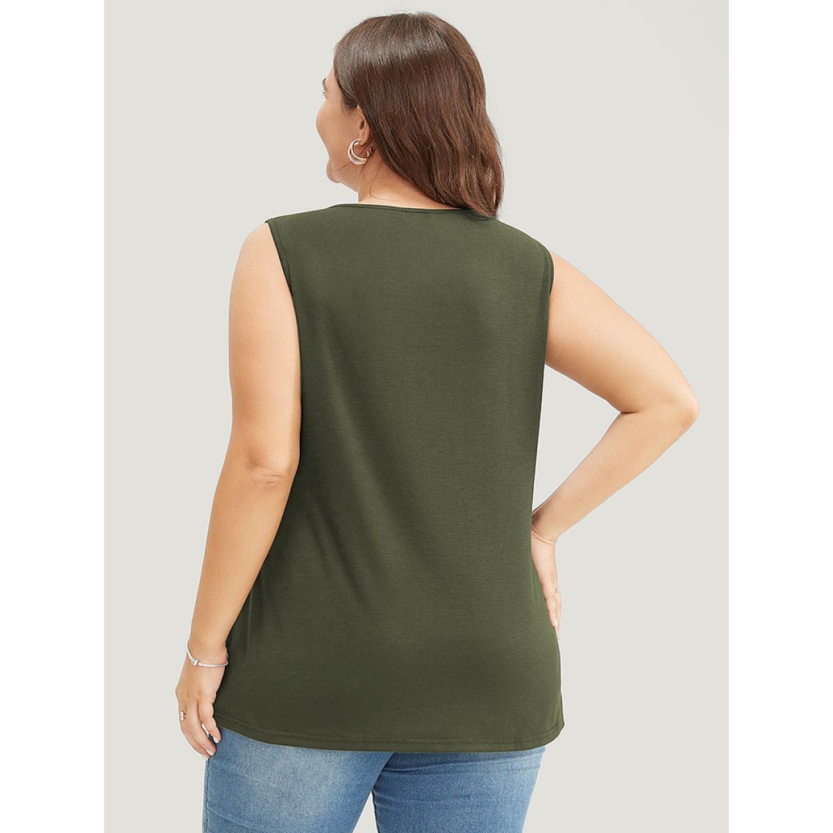 Plus Size Plain Crisscross Deep V Neck Tank Top Women ArmyGreen Casual Deep V-neck Dailywear Tank Tops Camis BloomChic 10/M Product Image