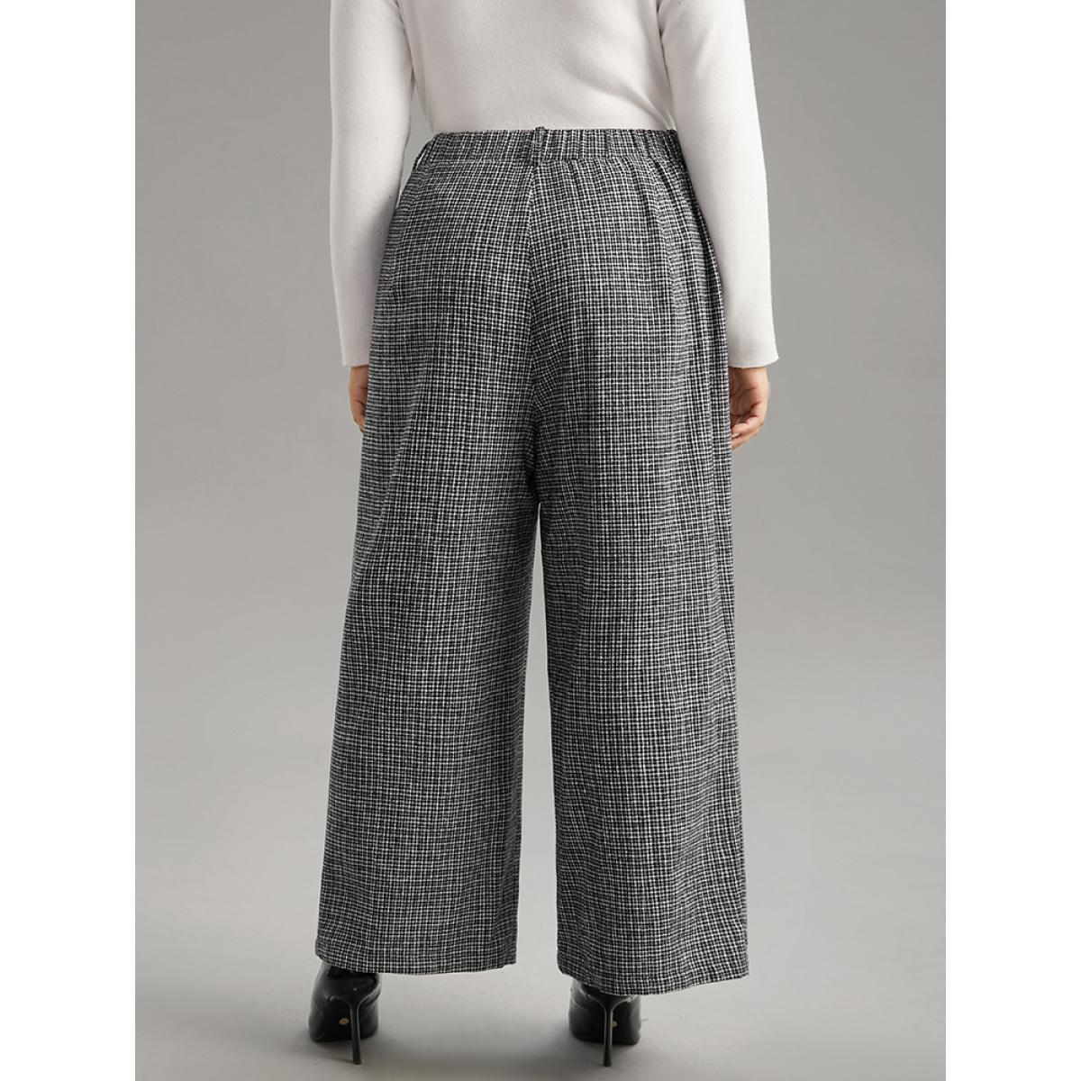 Plus Size Gingham Textured Metal Detail Wide Leg Pants Women Black Office Wide Leg High Rise Work Pants BloomChic 12/L Product Image