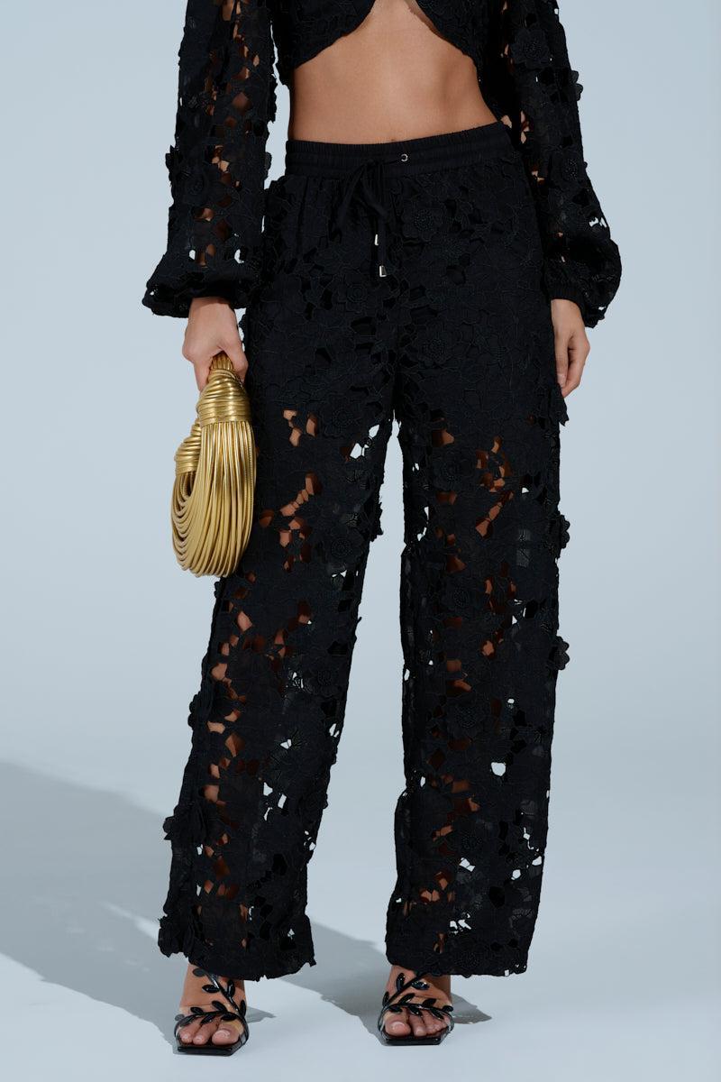 LATE NIGHT DREAMS FLORAL CUTOUT WIDE LEG PANT Product Image