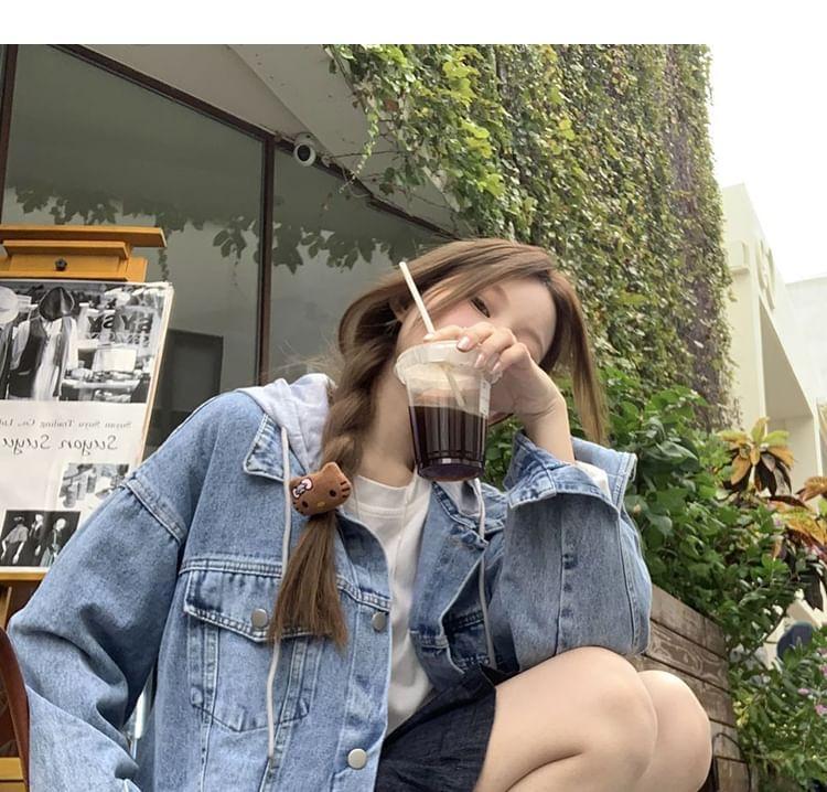 Detachable Hood Washed Denim Jacket Product Image