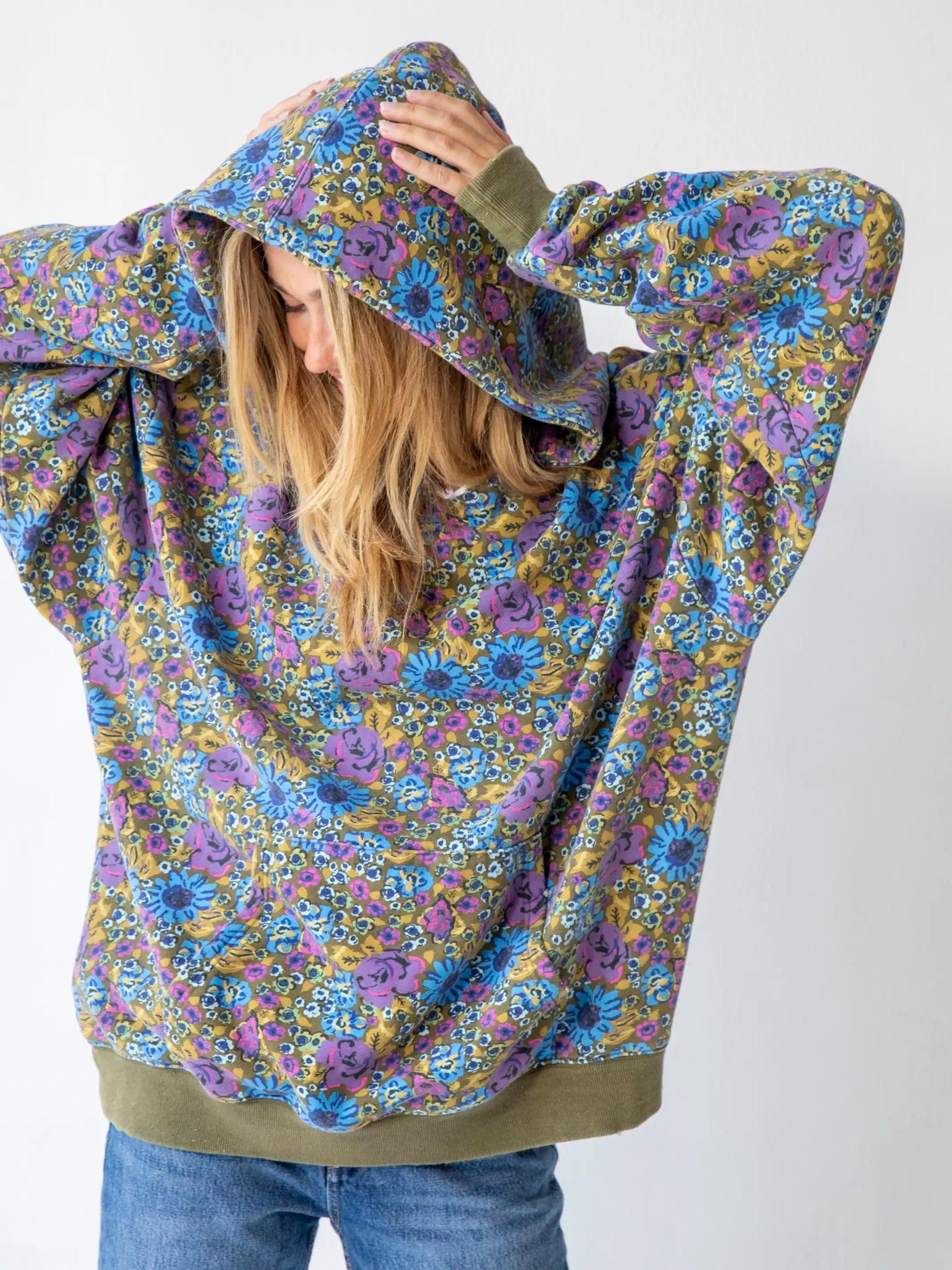 Oversized Printed Hoodie - Blue Purple Daisy Product Image