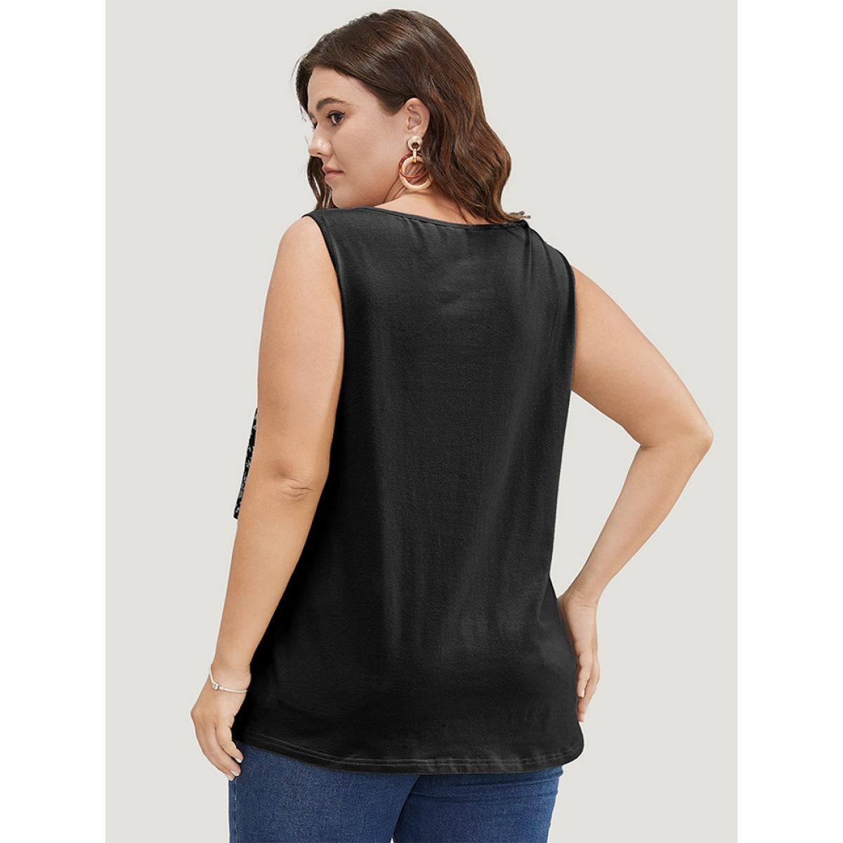 Plus Size Ditsy Floral Patchwork Tank Top Women Black Elegant Patchwork Round Neck Dailywear Tank Tops Camis BloomChic 14-16/1X Product Image