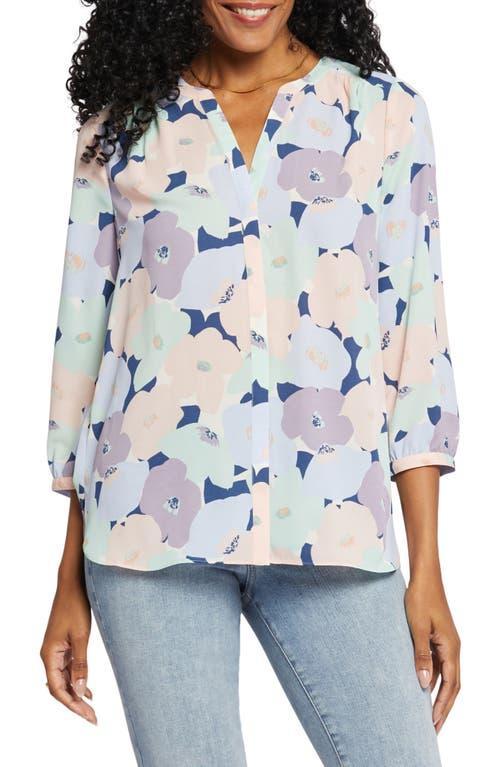 Nydj Three Quarter Sleeve Printed Pintucked Back Blouse Product Image