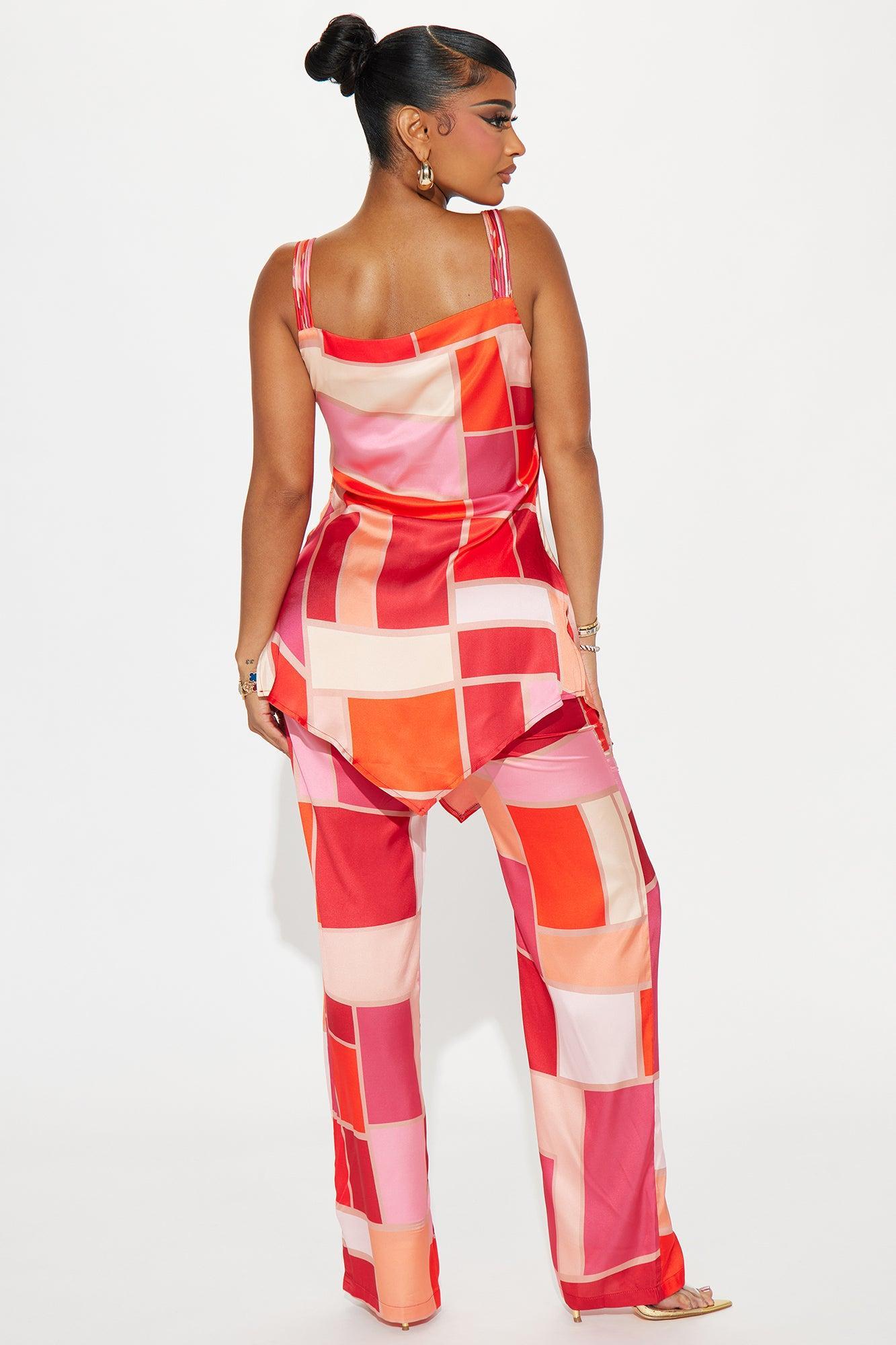 Shayla Satin Pant Set - Red/combo Product Image