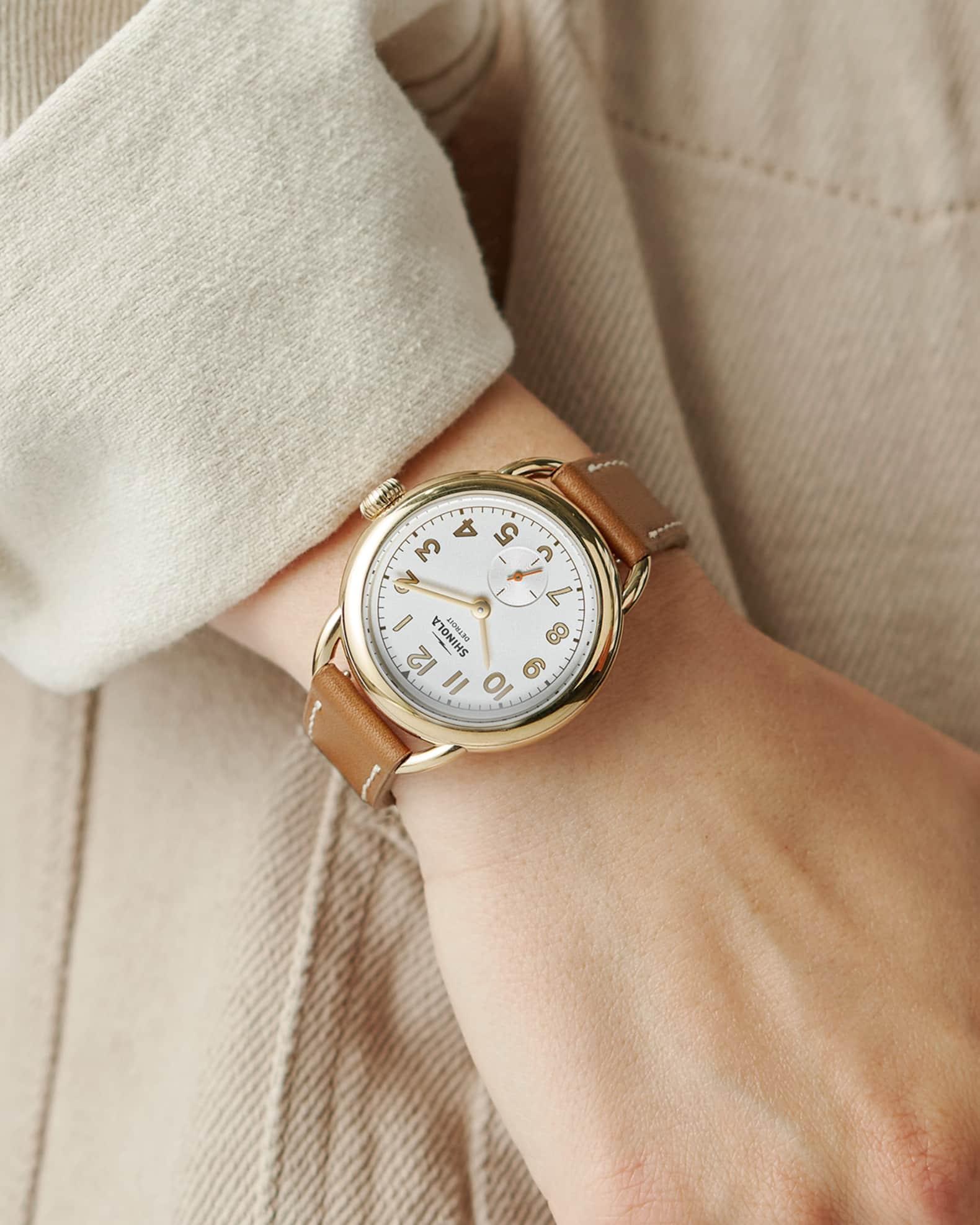 Mens Runabout 36mm PVD Gold Leather-Strap Watch Product Image