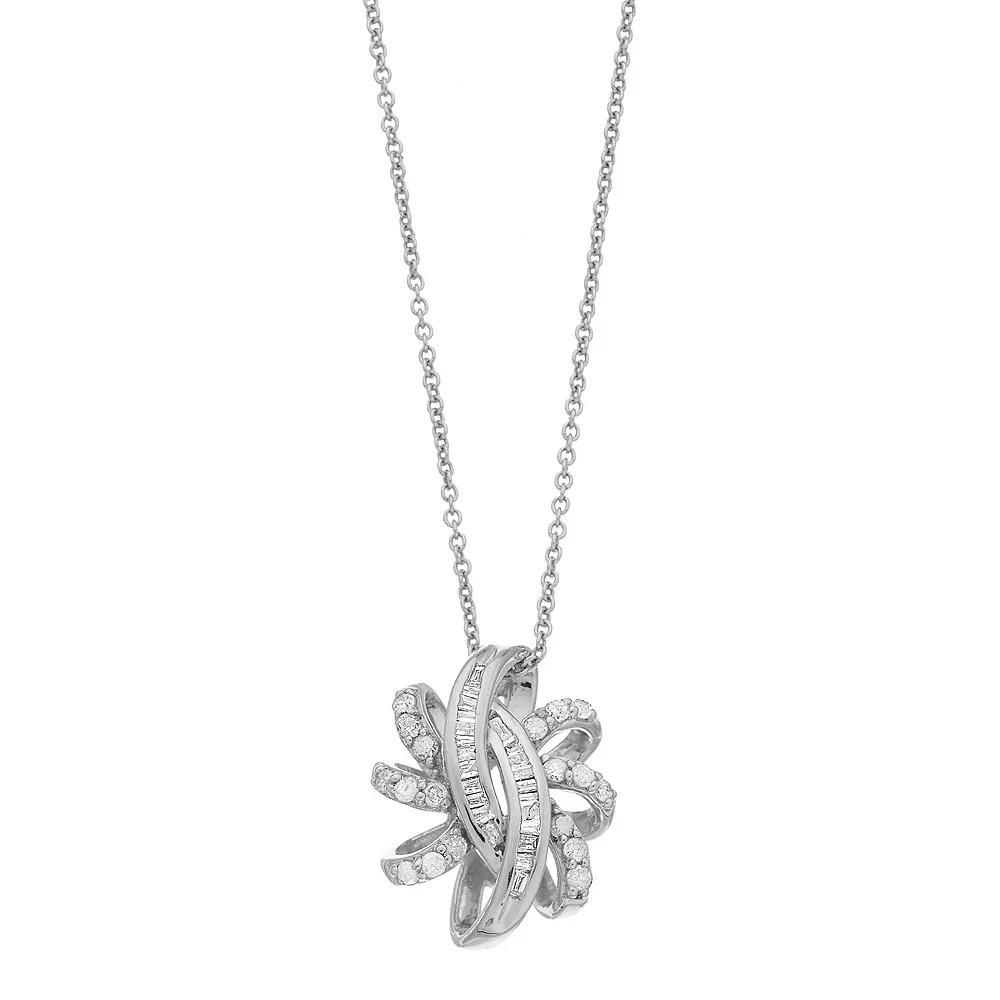 Sterling Silver 1/4 Carat T.W. Diamond Swirl Knot Pendant Necklace, Women's, Size: 18" Product Image