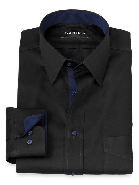 Non-Iron Cotton Solid Dress Shirt With Contrast Trim - Black Product Image