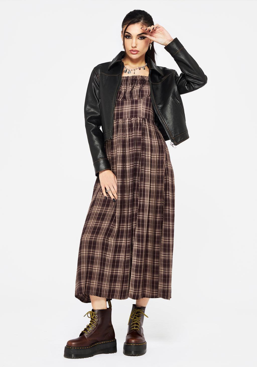 Adra Check Cami Tie Strap Midi Dress Product Image