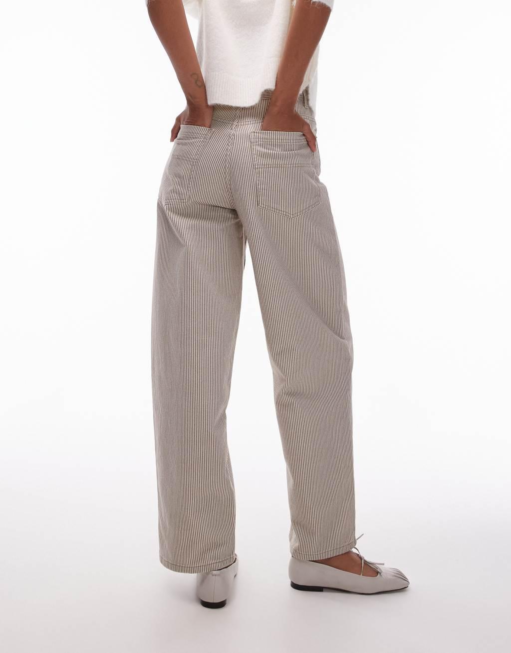 Topshop high rise Baggy jeans in beige stripe Product Image