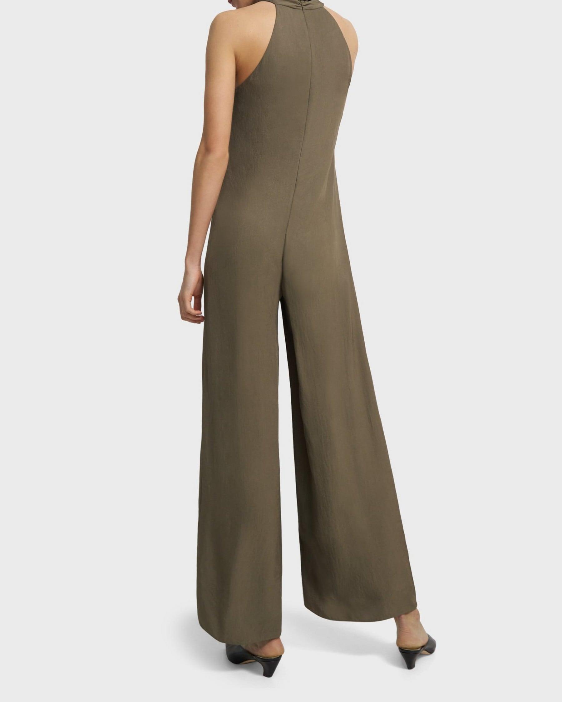 Sleeveless Halter Jumpsuit in Washed Twill Product Image
