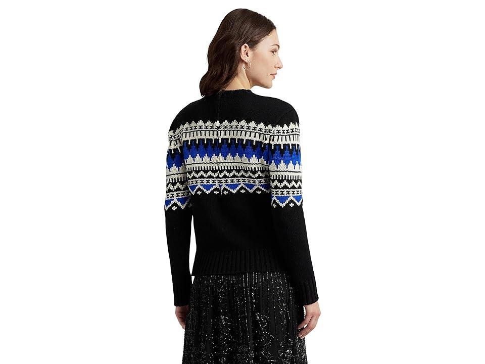 Lauren Ralph Lauren Petite Fair Isle Wool-Blend Crewneck Sweater Cream/Sapphire Star) Women's Sweater Product Image