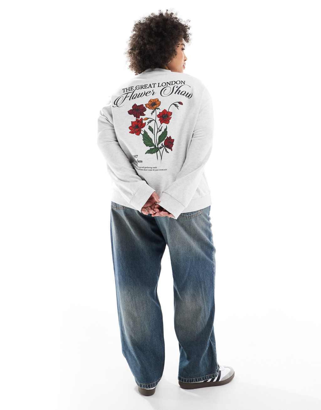 ASOS DESIGN curve flower show graphic sweatshirt in ice heather Product Image