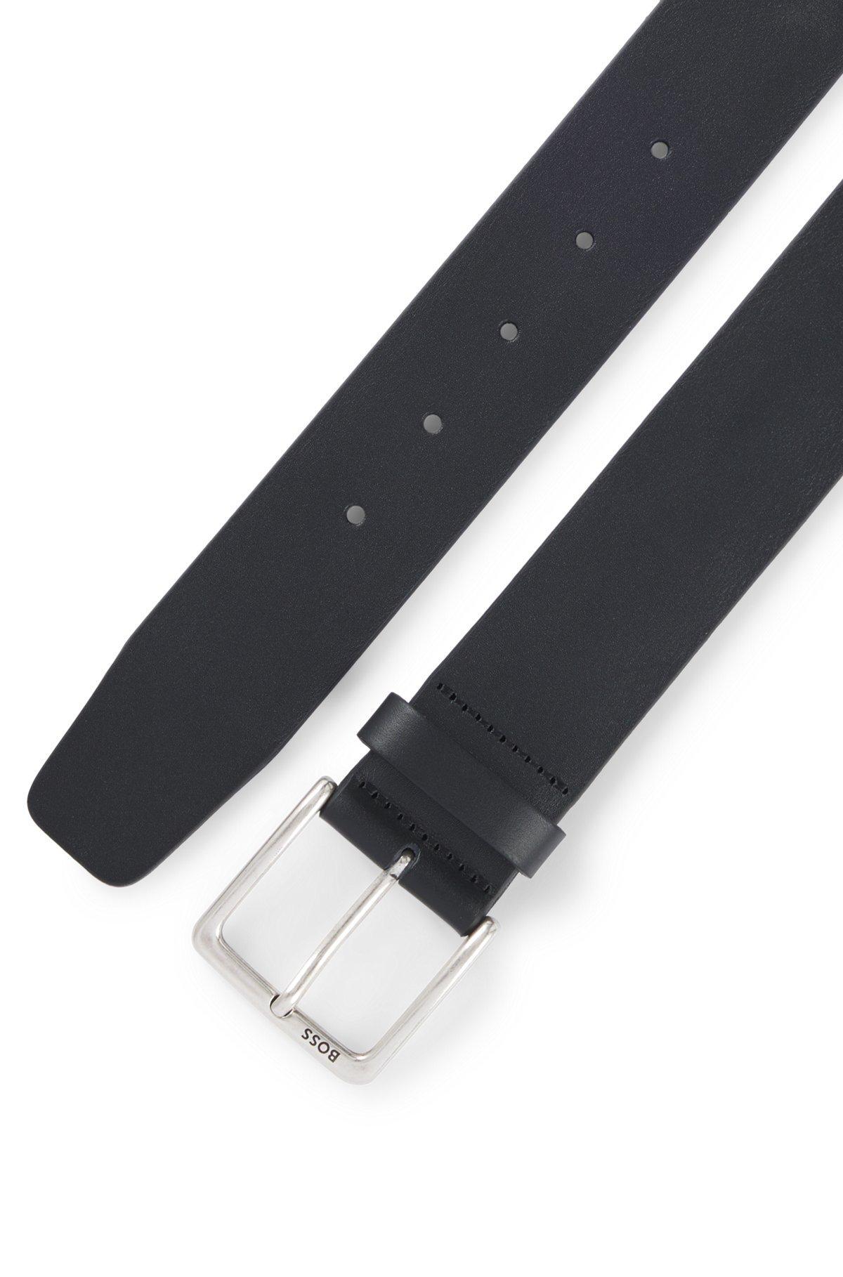 Italian-leather belt with polished branded buckle Product Image