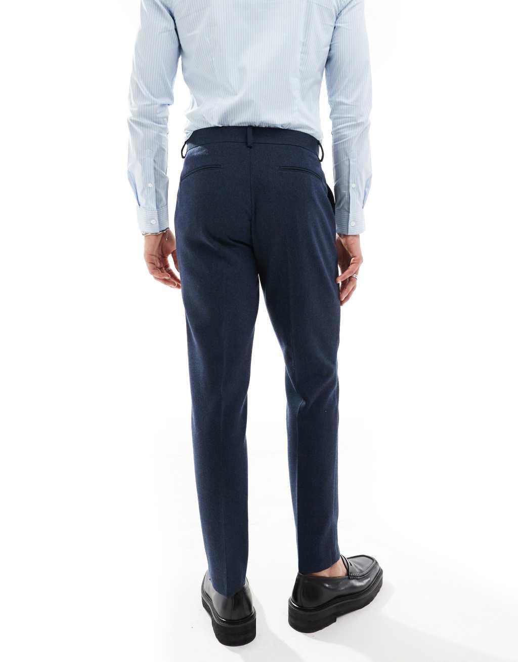 ASOS DESIGN slim wool blend suit pants in navy basketweave Product Image