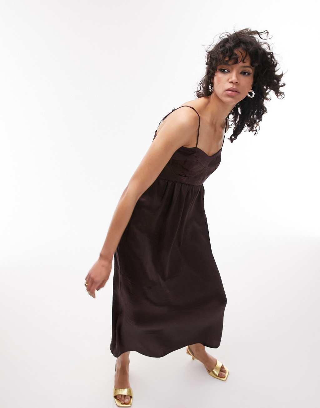 Topshop corset bust satin midi dress Product Image