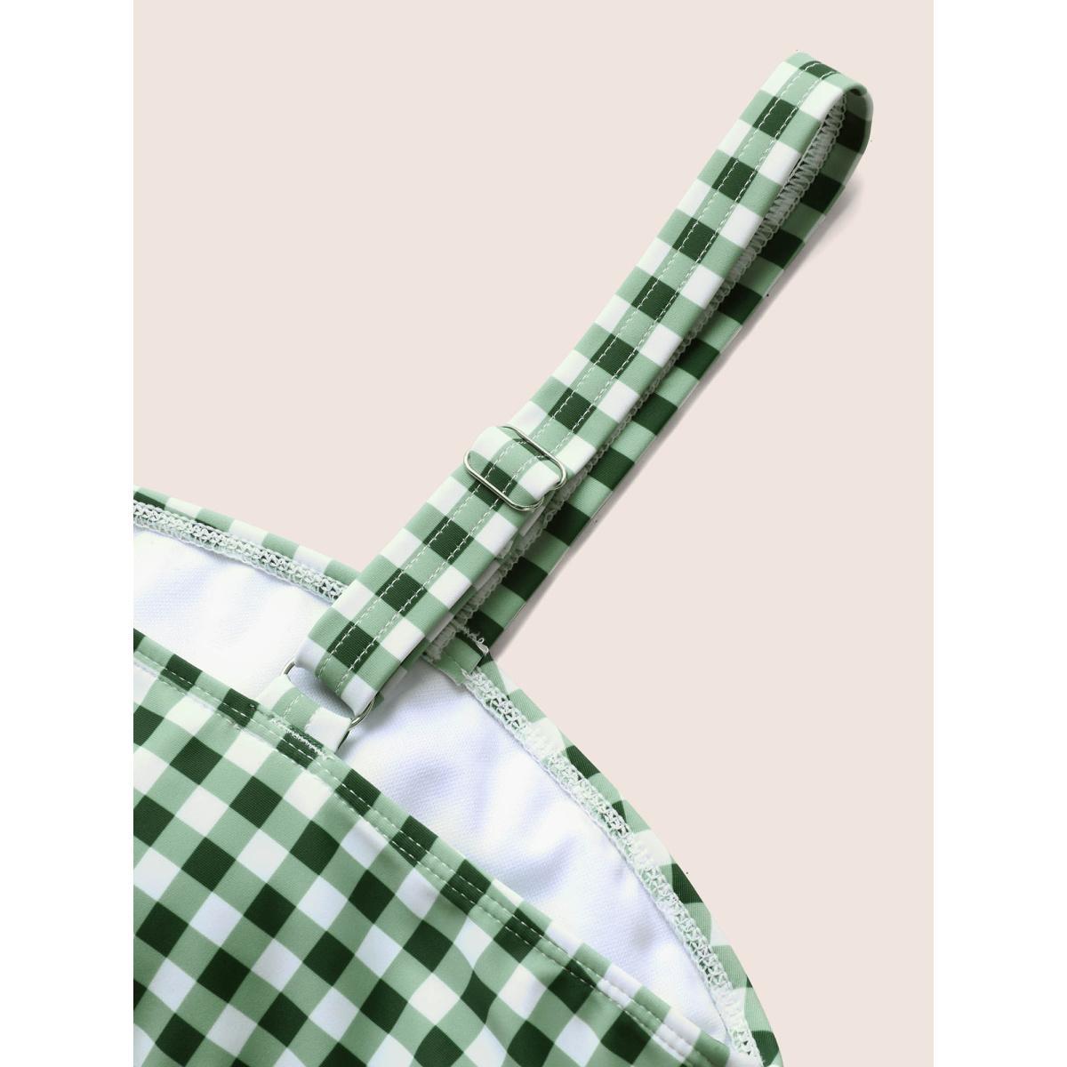 Plus Size Gingham Twist Front Adjustable Straps Swim Top Women's Swimwear Truegreen Beach Twist High stretch Bodycon Heart neckline Curve Swim Tops BloomChic 10/M Product Image