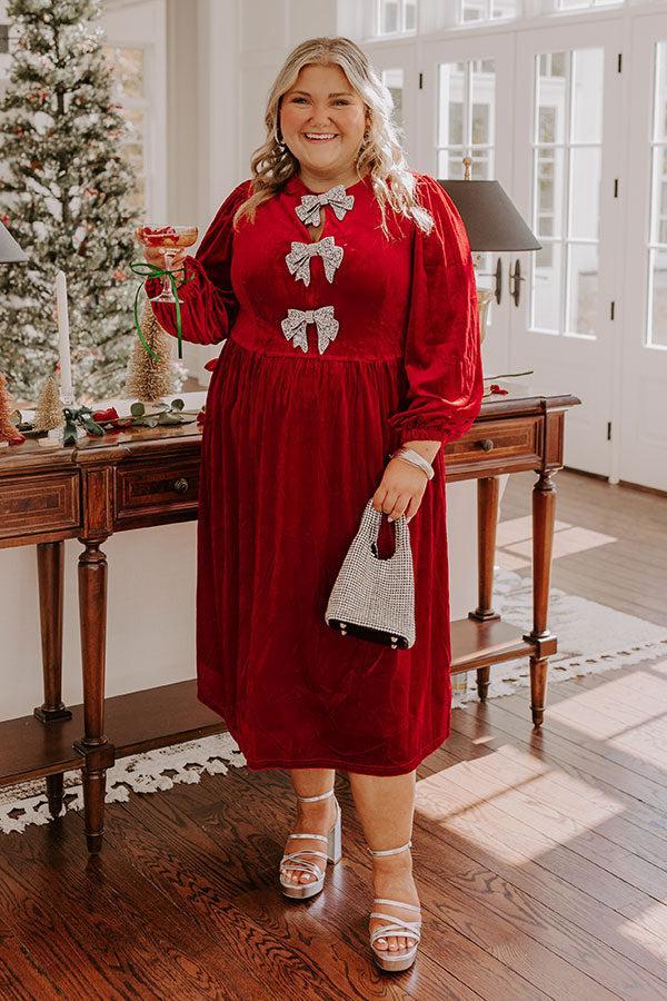 For The Love Of Bows Velvet Midi in Crimson Curves Product Image