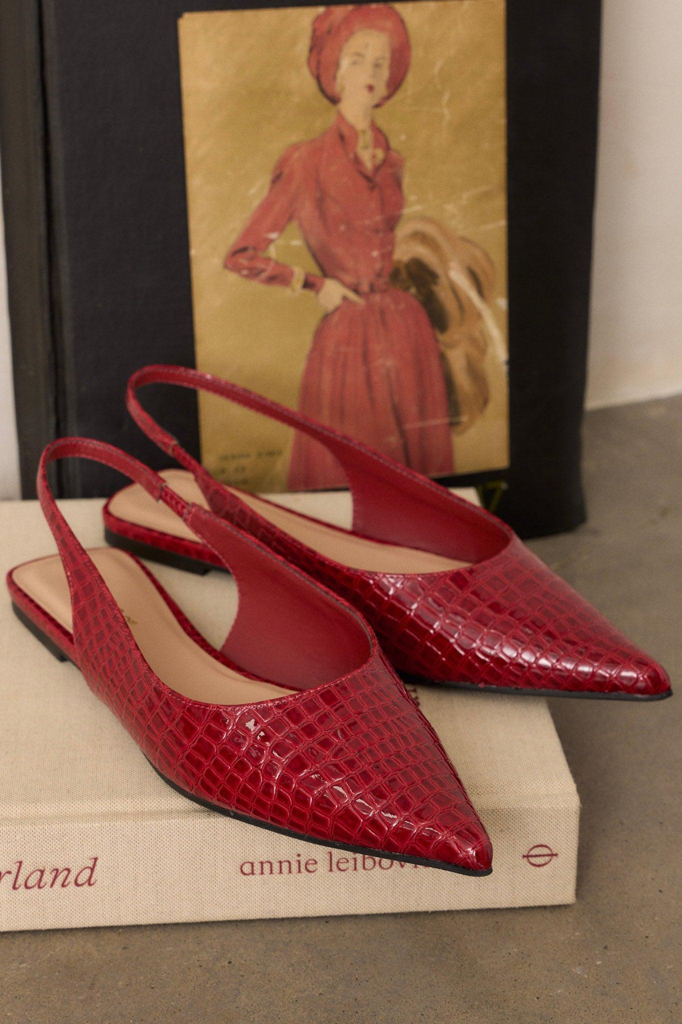 Mixed Feelings Red Pointed-Toe Slingback Flats Product Image