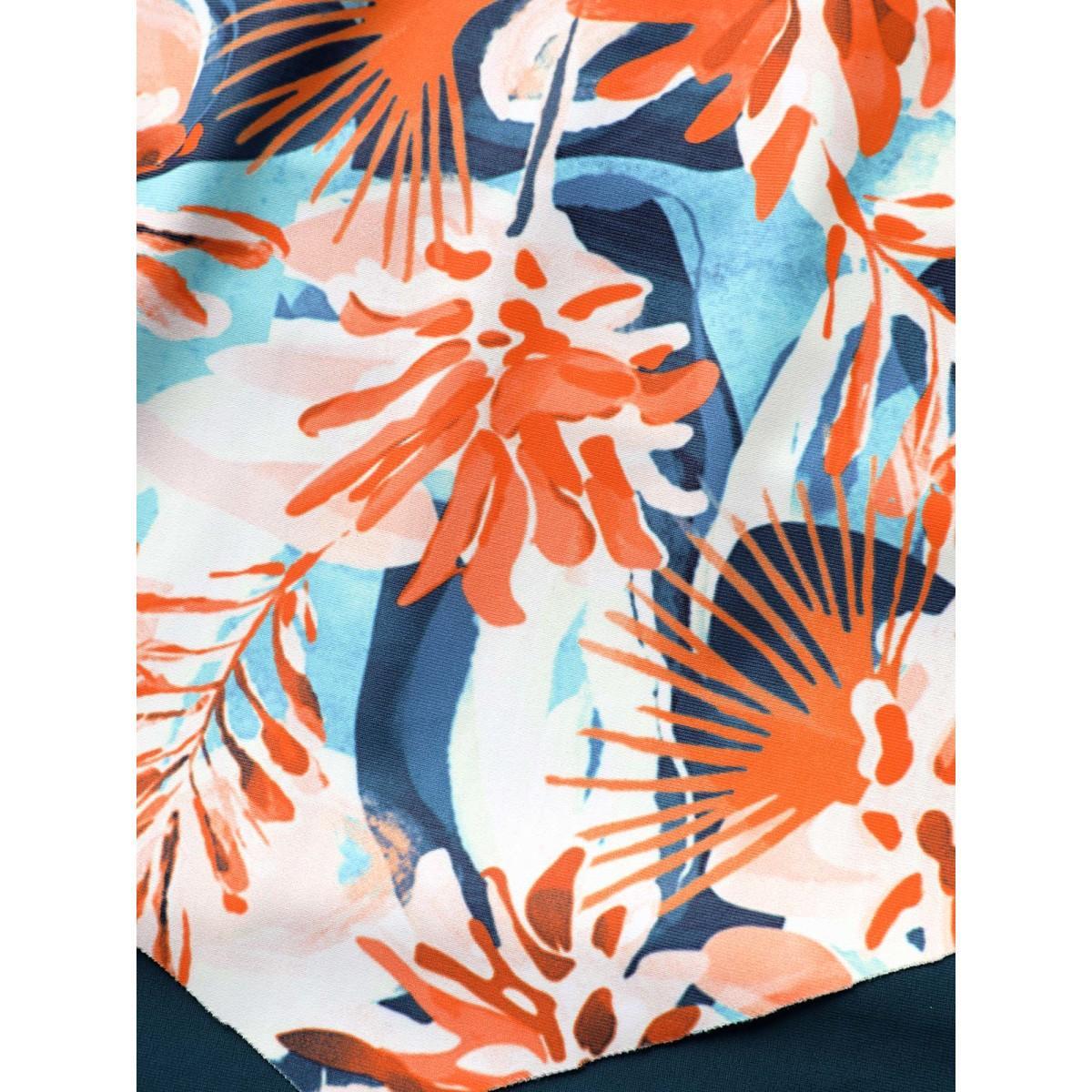 Plus Size Floral Print Tiered Ruffles One Piece Swimsuit Women's Swimwear Cyan Beach Gathered Curve Bathing Suits High stretch One Pieces BloomChic 12/L Product Image