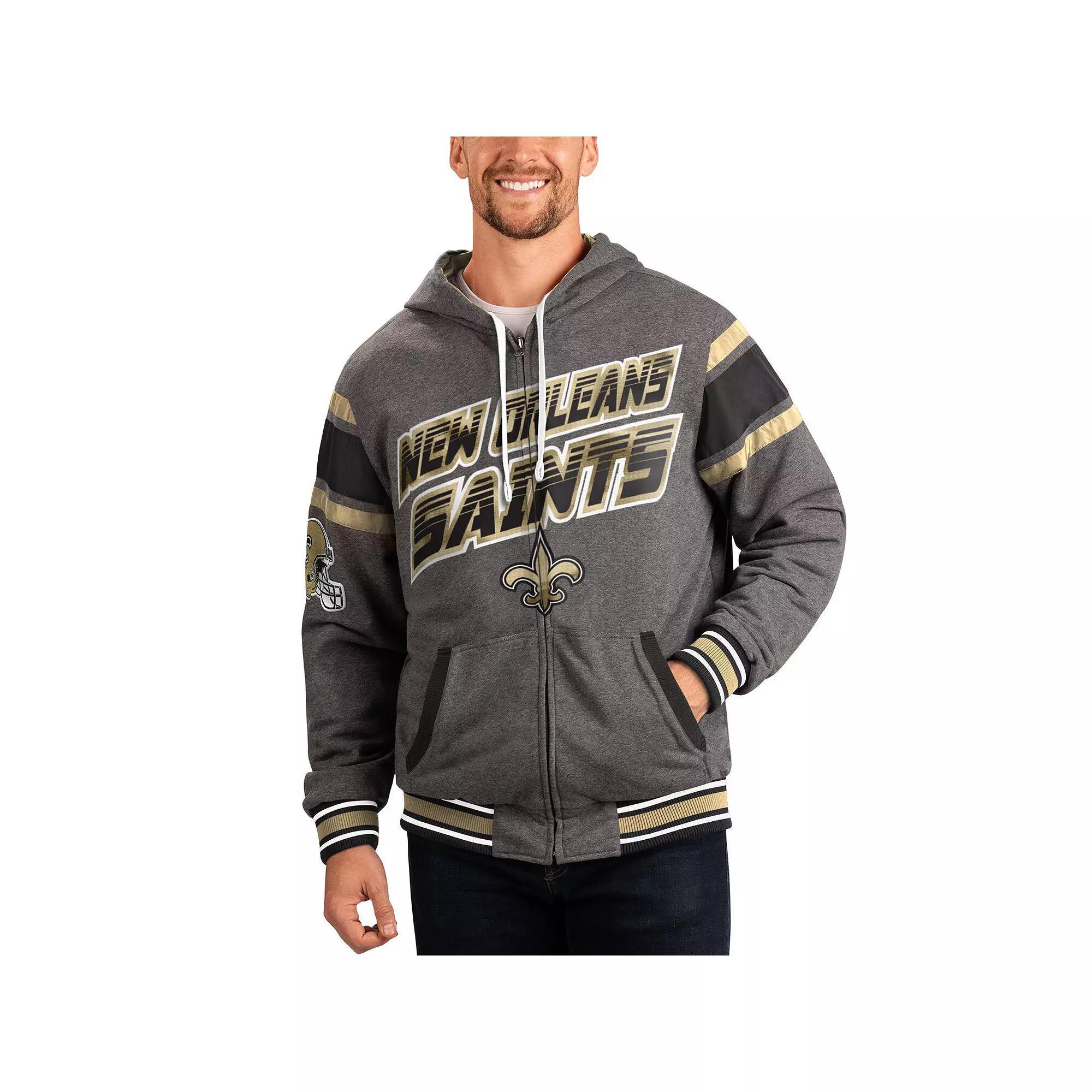 Men's G-III Sports by Carl Banks Black/Gray New Orleans Saints Extreme Full Back Reversible Hoodie Full-Zip Jacket, Size: Large Product Image
