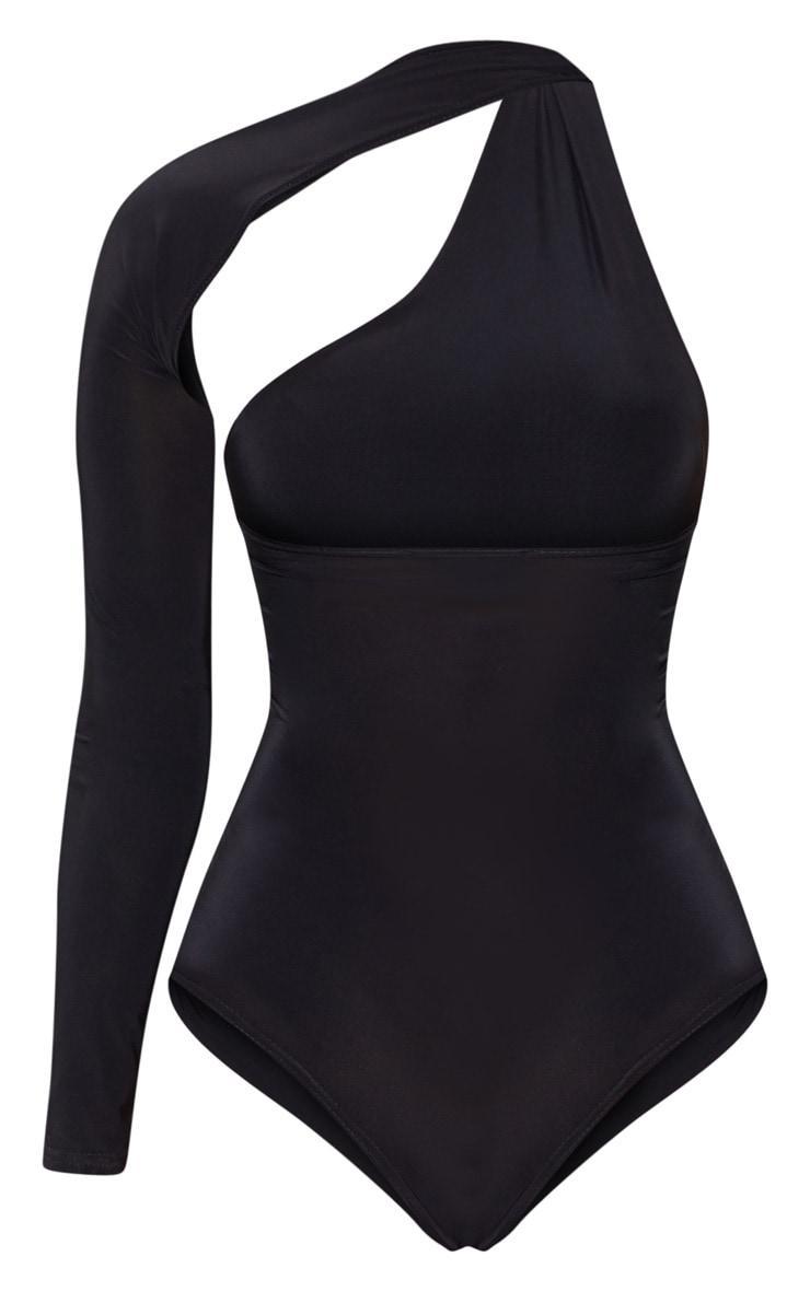 Black One Shoulder Asymmetric Bodysuit Product Image