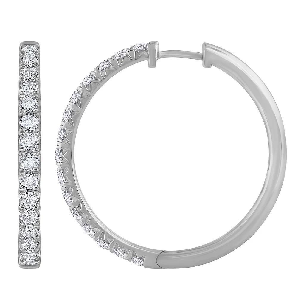 Diamond Medley 14k White Gold 2 Carat T.W. Lab-Grown Diamond Half-Pave Hoop Earrings, Women's, 14k Whgold Product Image