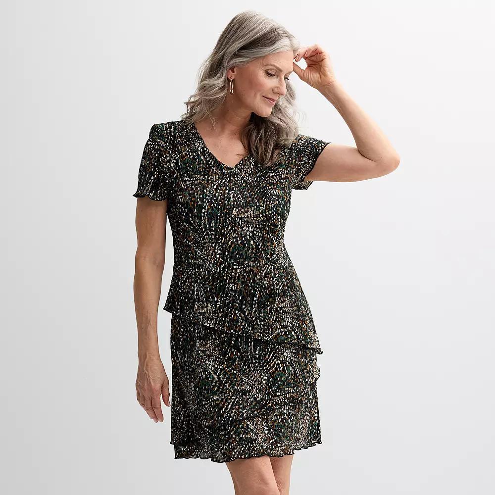Women's Connected Apparel Short Sleeve Tiered Mini Dress, Size: 6, Hunter Product Image