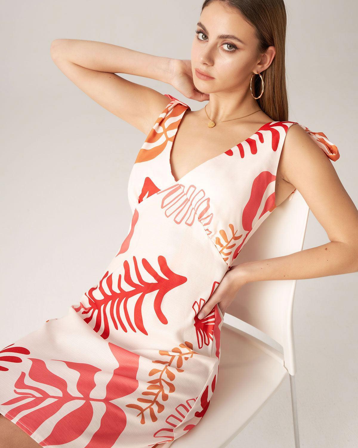 Bettydress-Red Floral Tie Strap Mini Dress Product Image