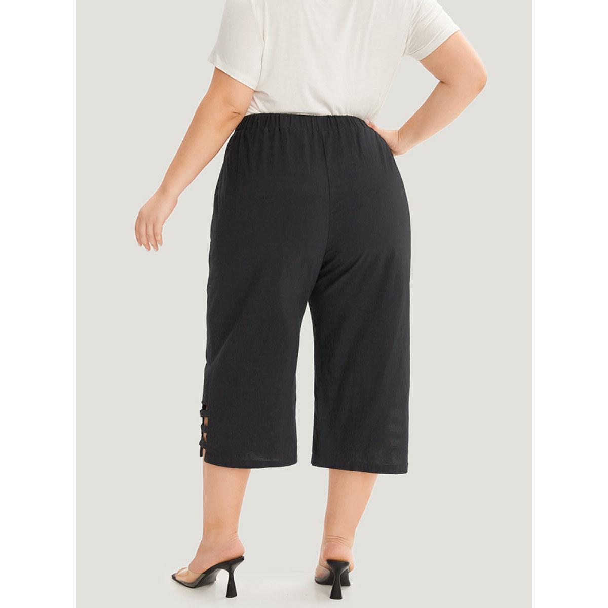 Plus Size Solid Cut Out Pocket Loose Cropped Pants Women Black Elegant Straight Leg High Rise Dailywear Pants BloomChic 22-24/3X Product Image