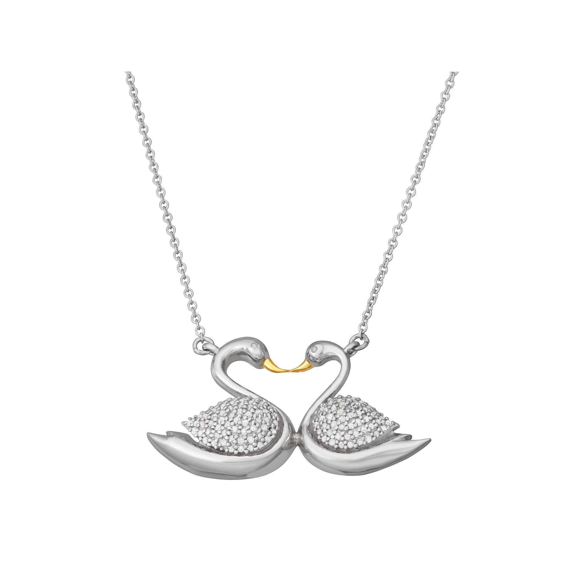 Jewelexcess 1/4 Carat T.W. Diamond Two-Tone Sterling Silver Swan Pendant Necklace, Women's, Size: 18", Two Tone Product Image