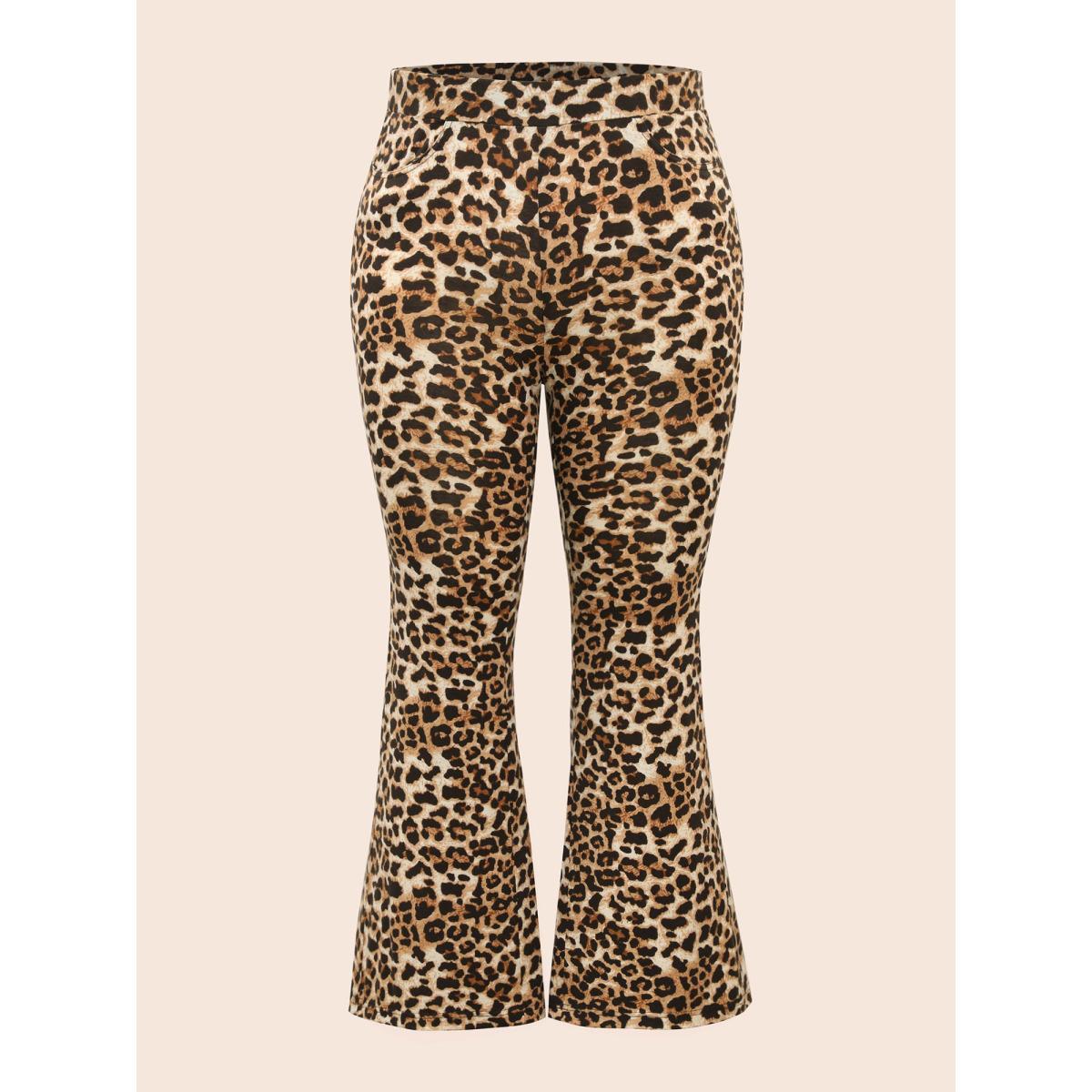 Plus Size Leopard Print Pocket Bootcut Leggings Women Leopard Casual High stretch Bootcut Mid Rise Everyday Leggings BloomChic 18-20/2X Product Image
