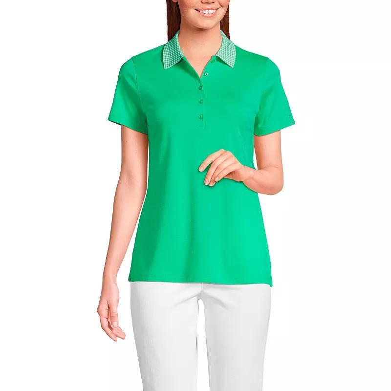 Petite Lands' End Supima Cotton Short Sleeve Polo Shirt, Women's, Size: Large Petite, White Field Floral Product Image