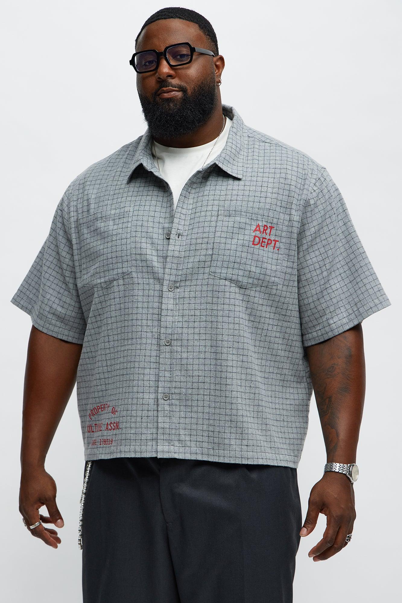 Art Dept. Cropped Button Up Shirt - Grey Male Product Image