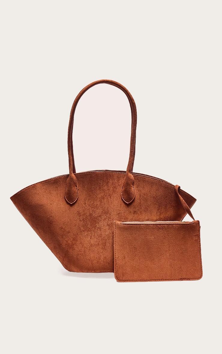 Tan Faux Suede Bucket Tote Bag Product Image