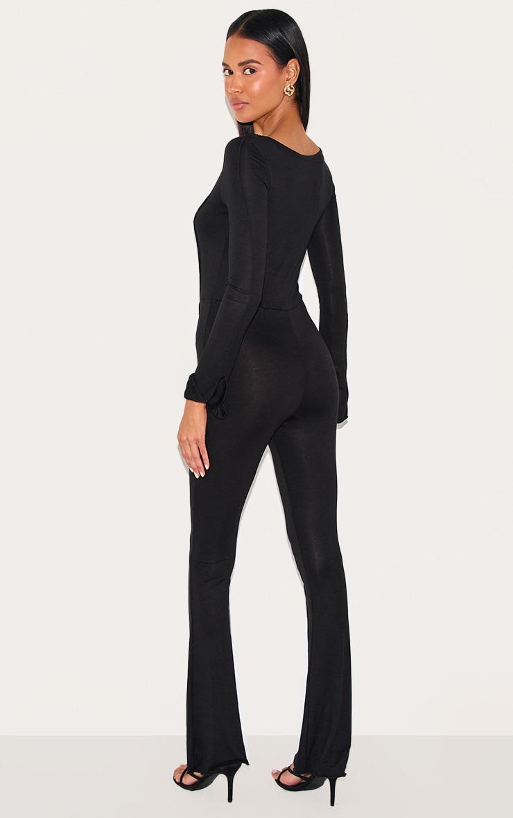 Black Jersey Seam Detail Split Sleeve Jumpsuit Product Image