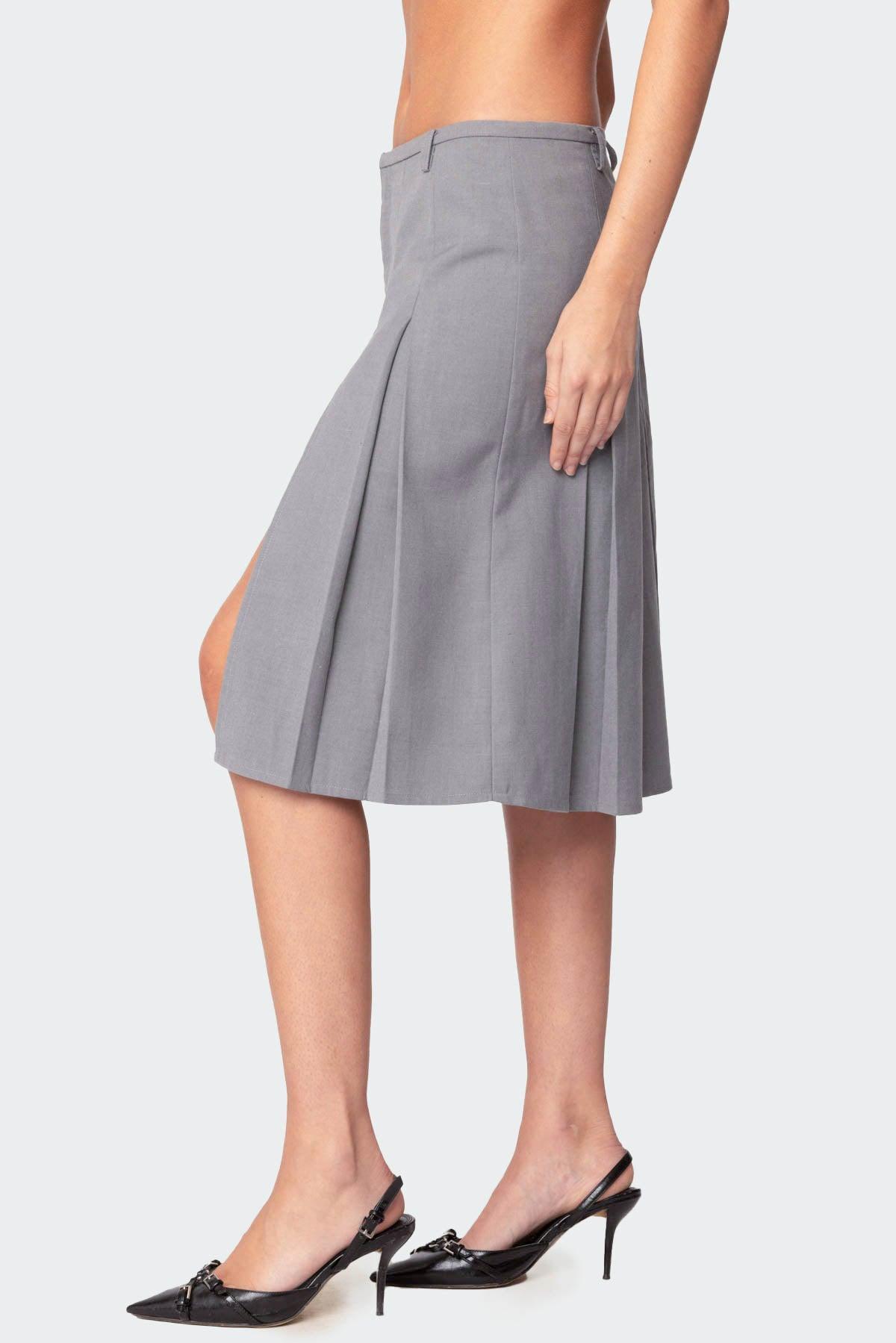 Ethel Side Slit Pleated Midi Skirt Product Image