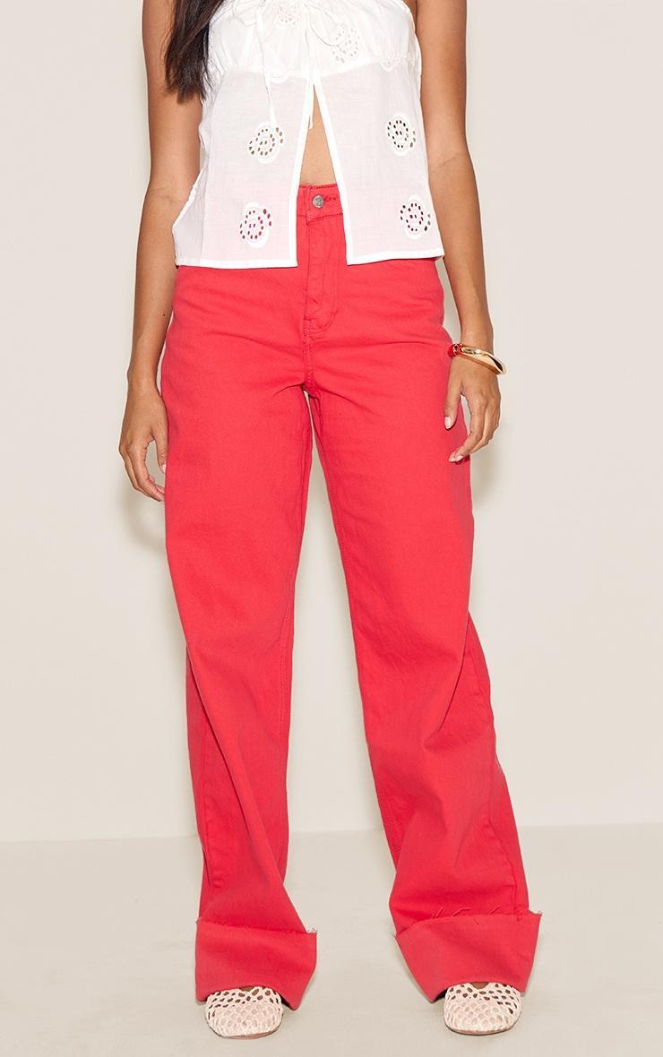 Red Mid Rise Wide Leg Jean Product Image