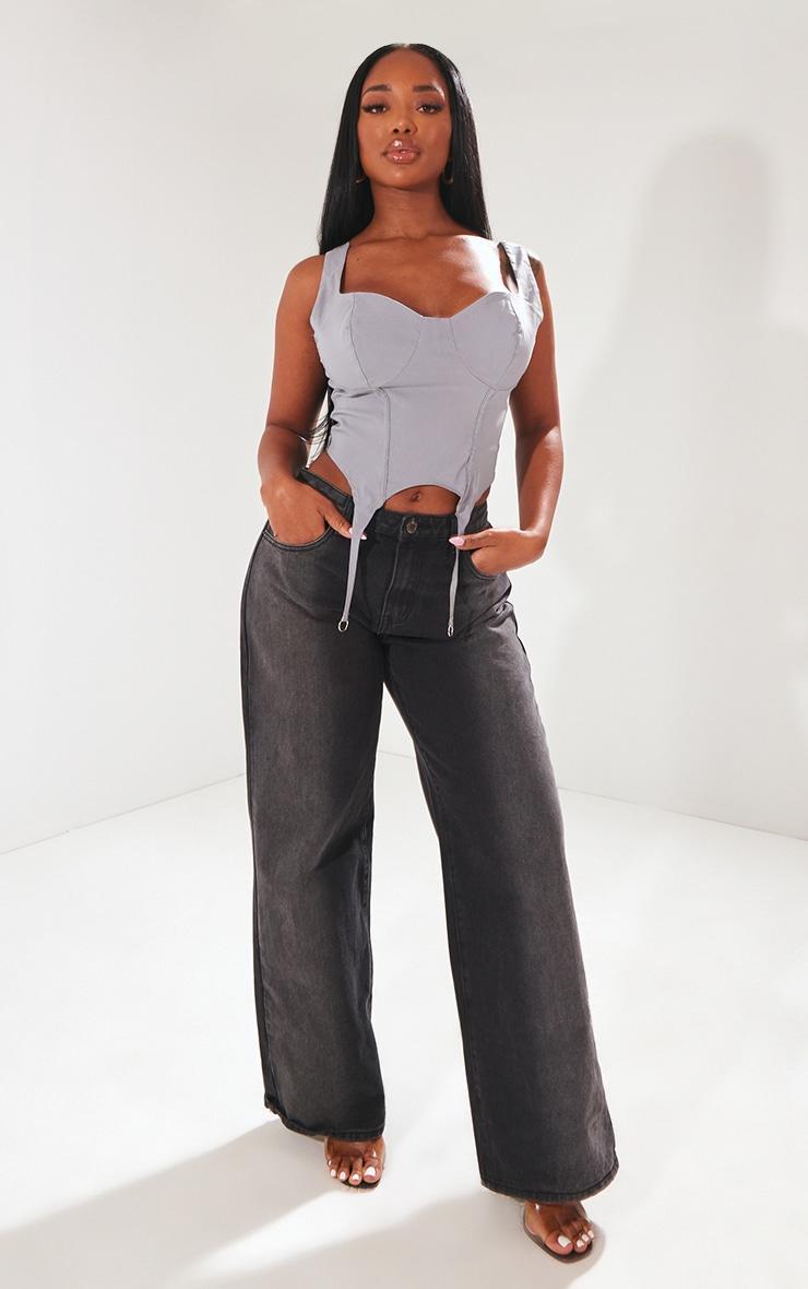Shape Grey Stretch Woven Suspender Detail Corset Top Product Image