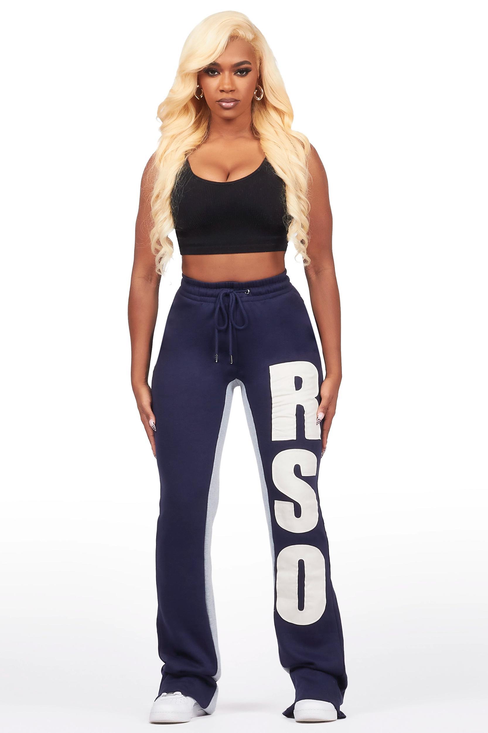 Juatica Navy Baggy Stacked Track Pant Female Product Image
