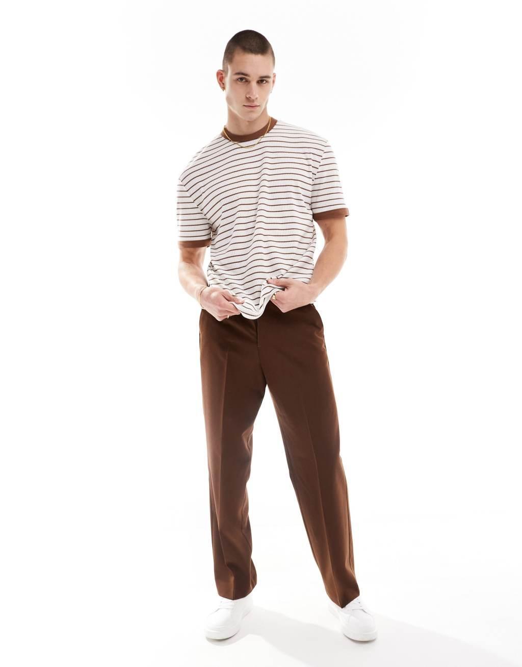 ASOS DESIGN relaxed t-shirt in textured brown stripe Product Image
