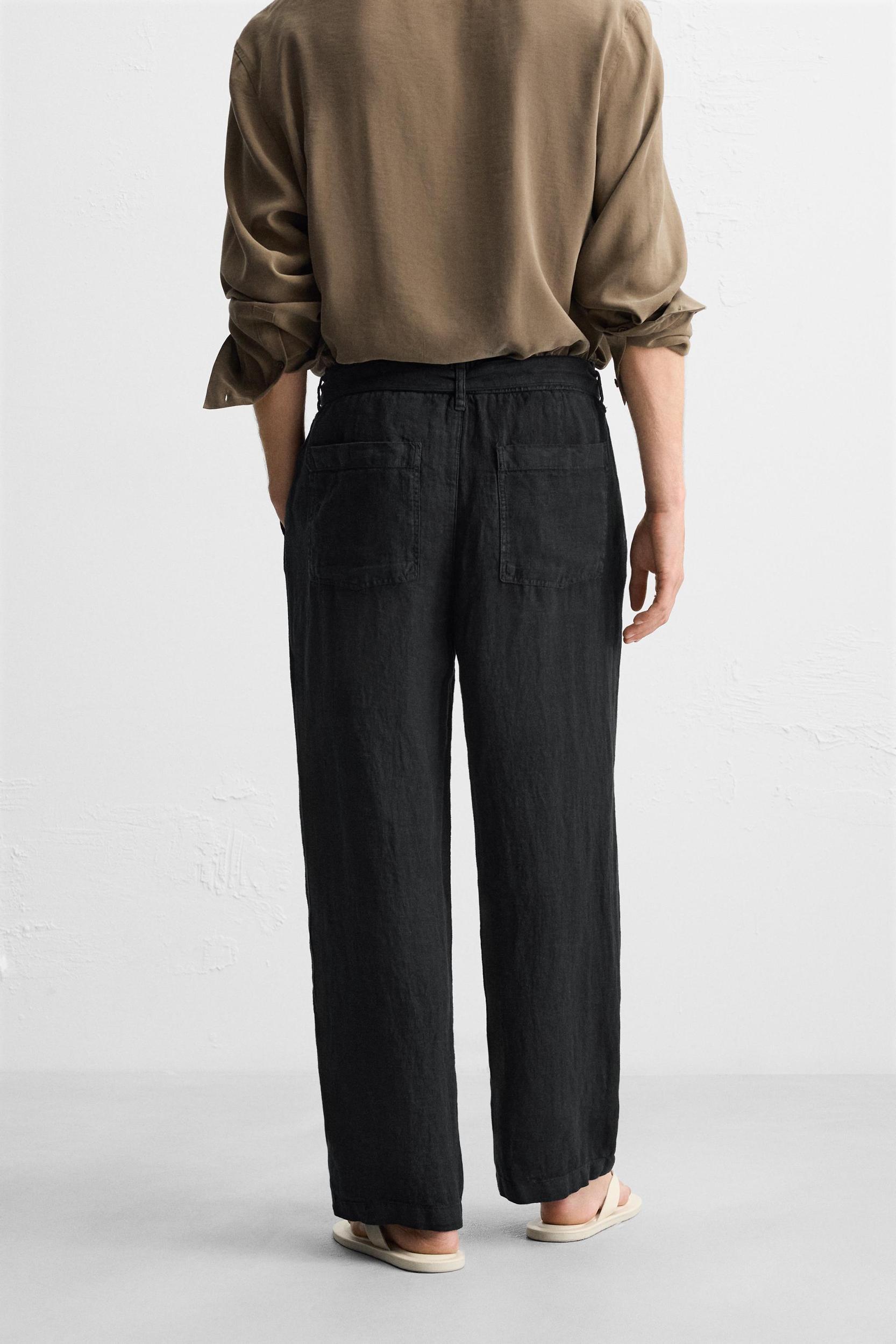 100% LINEN BELTED PANTS Product Image