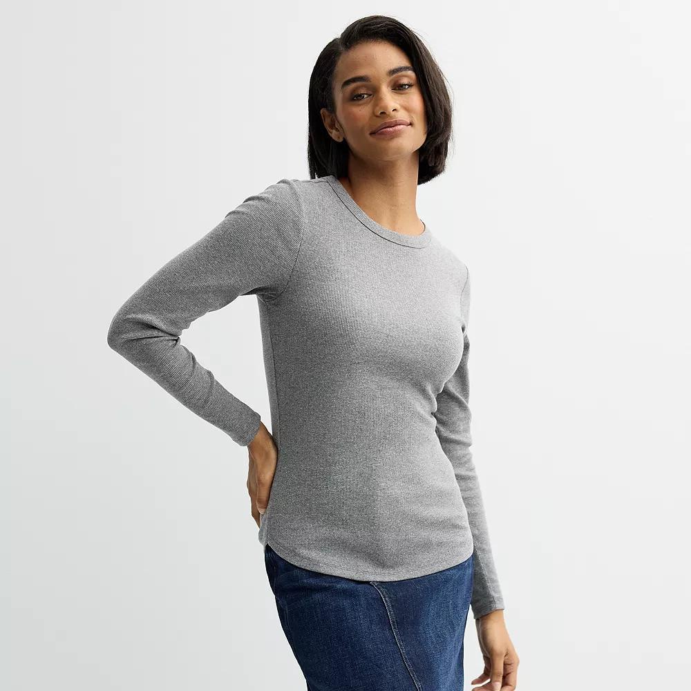 Women's Sonoma Goods For Life® Rib Slim Fit Long Sleeve Tee, Size: Large, Grey Product Image