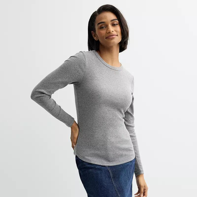 Women's Sonoma Goods For Life® Rib Slim Fit Long Sleeve Tee, Size: Large, Grey Product Image