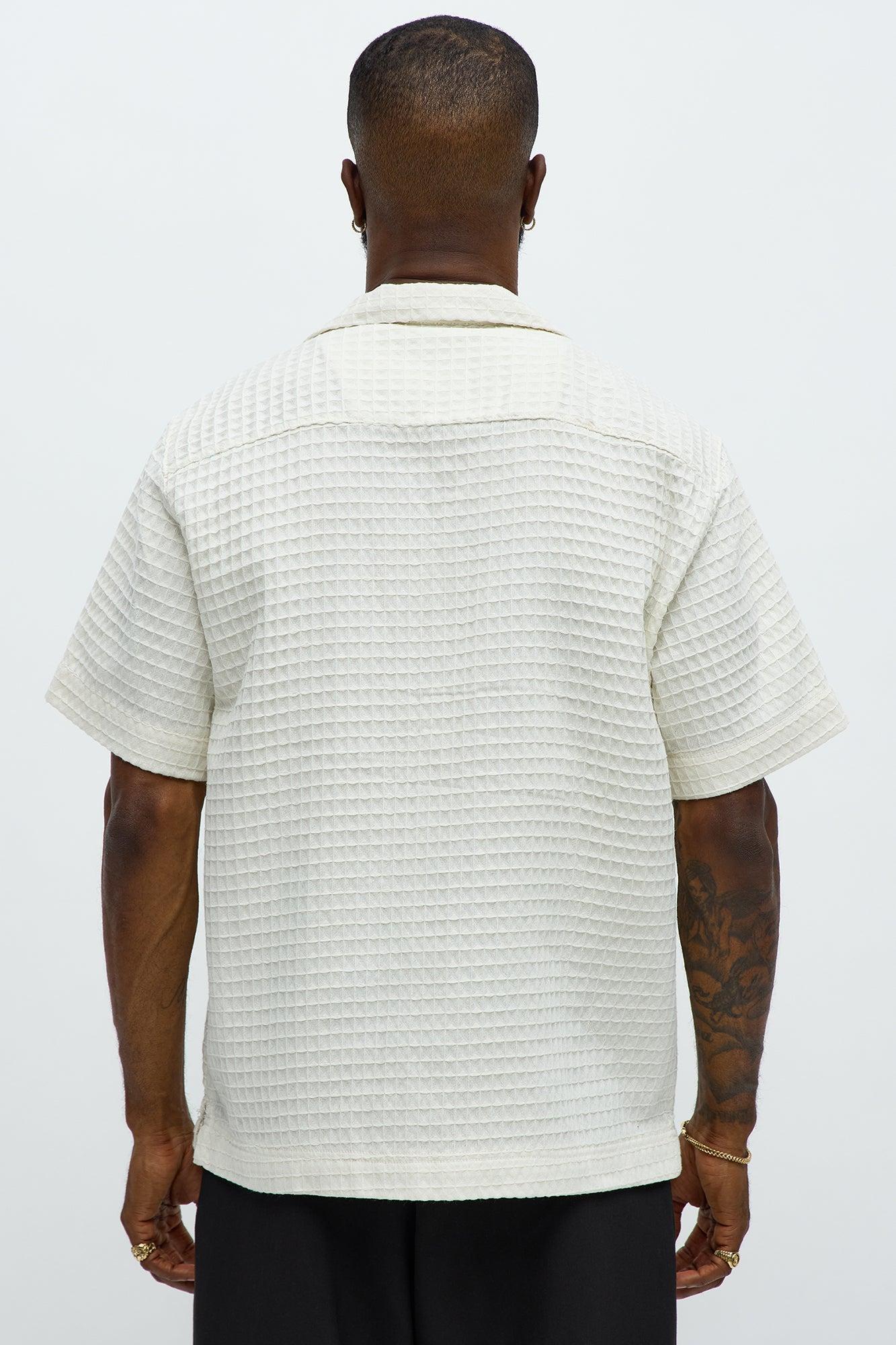 Diamond Weave Cuban Button Up Shirt - Off White Product Image