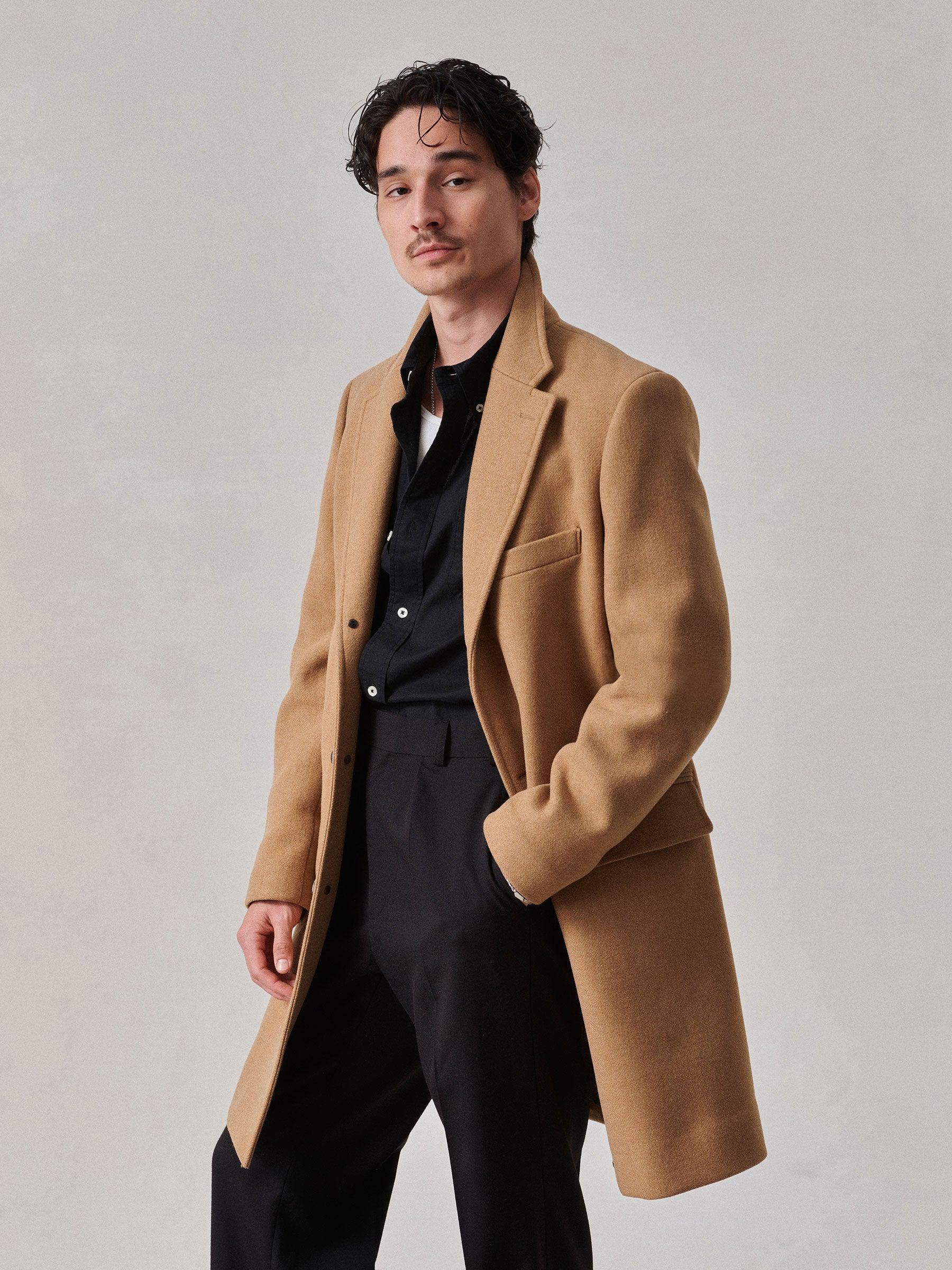 Camel Herringbone Italian Double-Faced Wool Town Coat Product Image