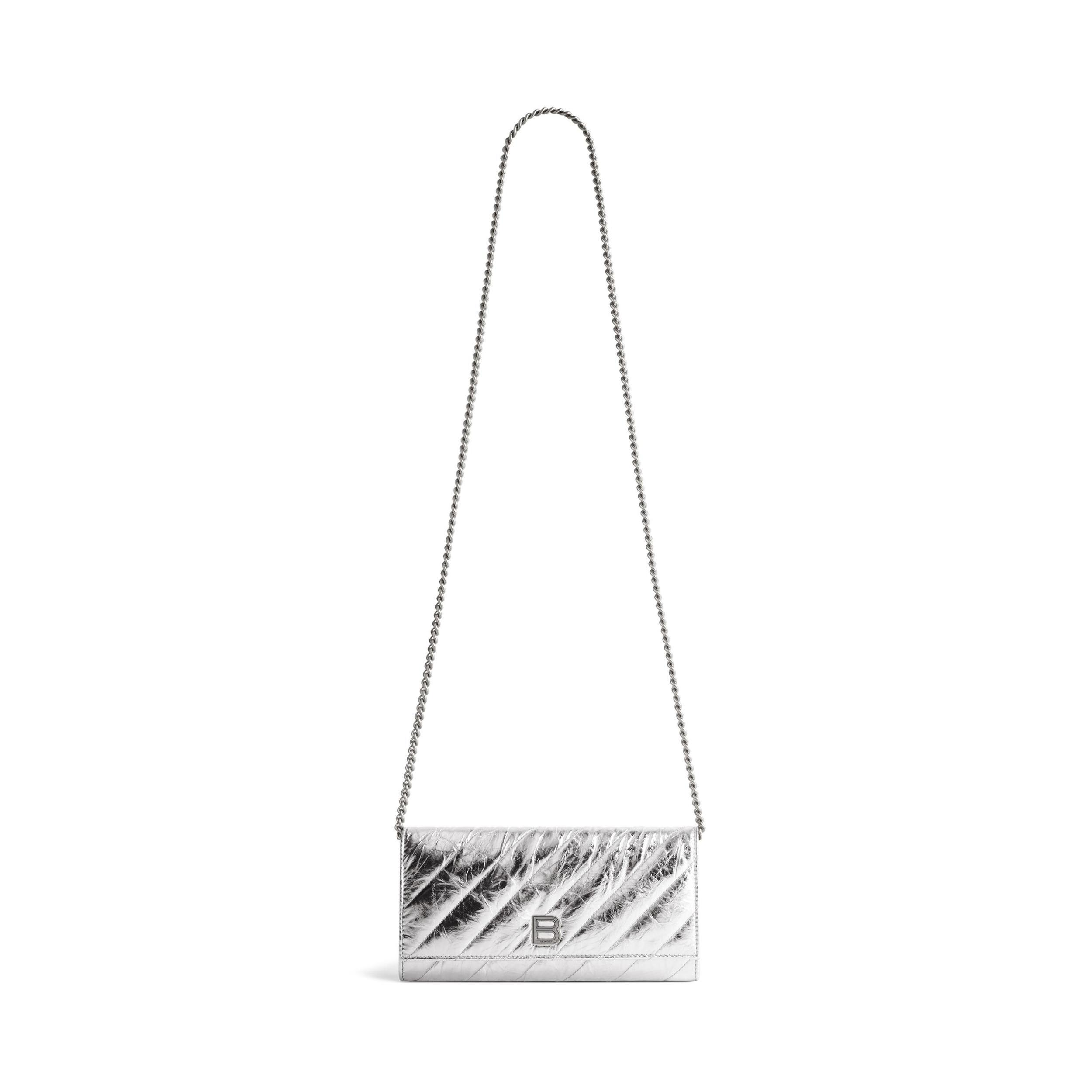 Women's Crush Wallet On Chain Metallized Quilted  in Silver Product Image