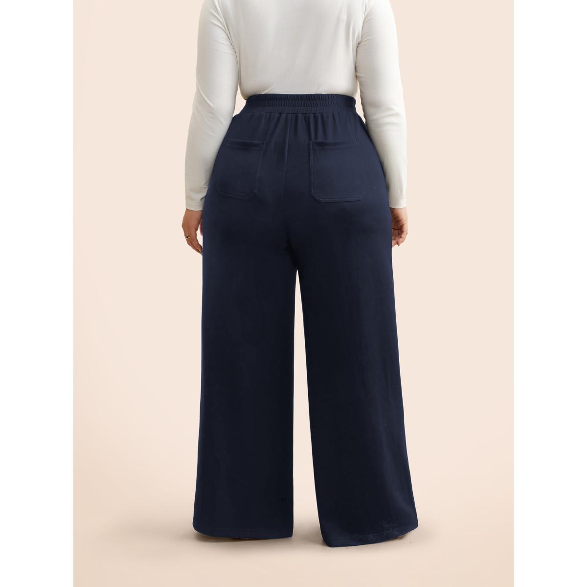 Plus Size Supersoft Wide-Leg Pants Women Indigo Casual Wide Leg Mid Rise Everyday Pants BloomChic 22-24/3X Product Image
